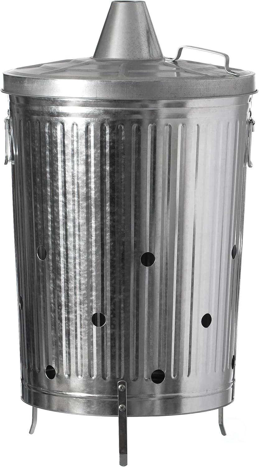 Silver Outdoor Galvanized Metal Garden Incinerator Can