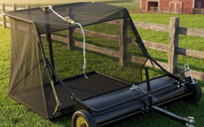 44-Inch Tow Behind Lawn Sweeper with Dump Rope – 12 Cu Ft Capacity