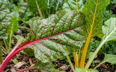 Swiss chard diseases - cercospora leaf spots on rainbow chard leaves